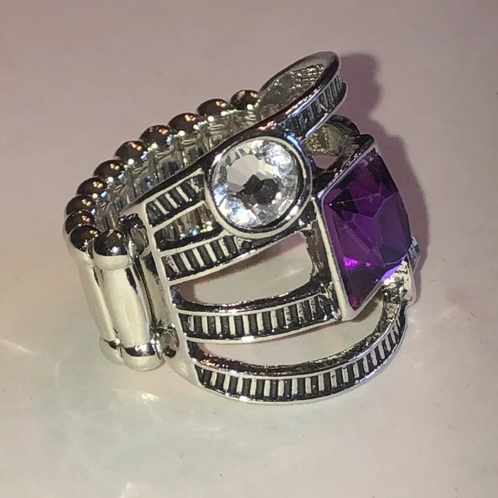 Silver Tone Purple Stone Statement Ring